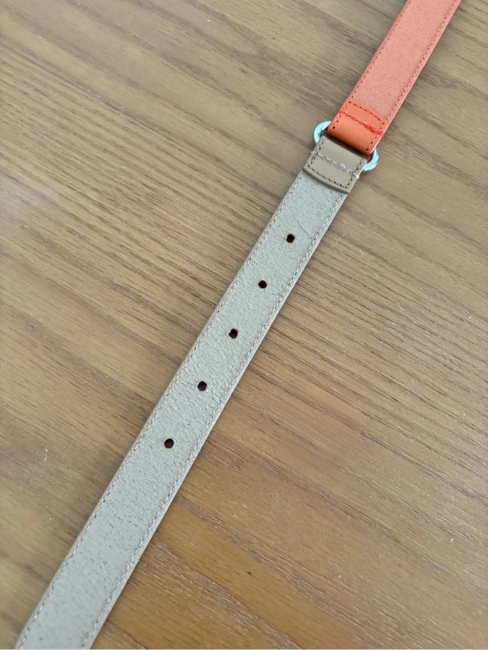 Talbots Orange and Tan Leather Belt with Silver Buckle Size L.